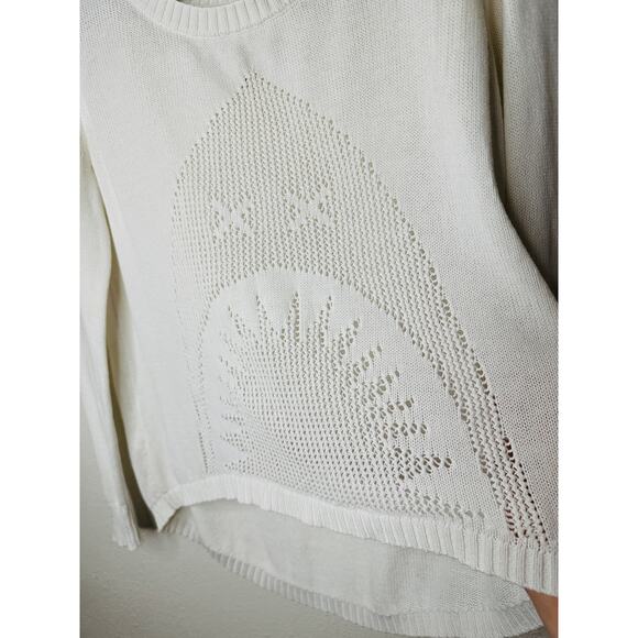 Billabong White Boat Neck High Low Shark Knit Pattern Sweater M - Picture 5 of 16